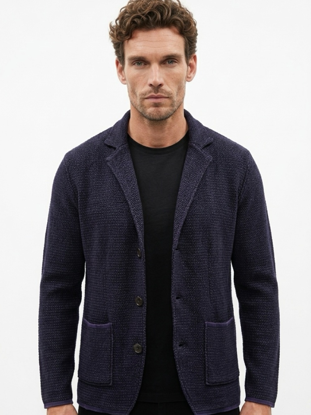 Modango Milano Italian Cozy Navy Blue Wool Blend Cardigan Jacket-XL